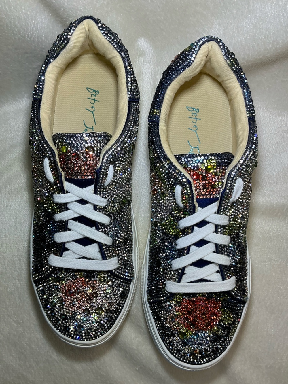 Betsey Johnson "Sidny" Rhinestone Platform Sneakers – Navy Floral Women’s Size 7 - Picture 3 of 9
